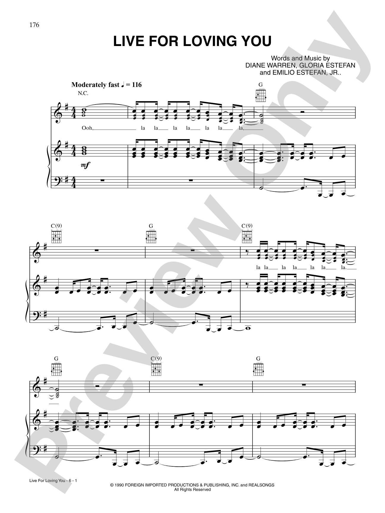 Live for Loving You: Piano/Vocal/Chords