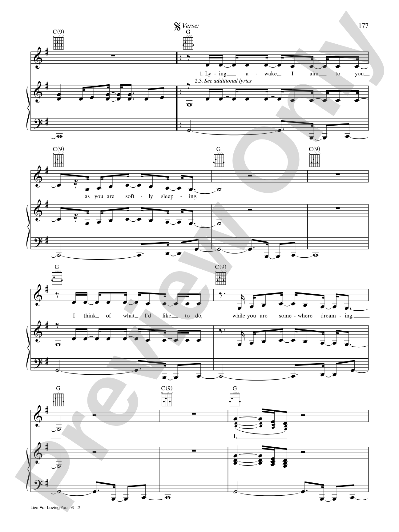 Live for Loving You: Piano/Vocal/Chords