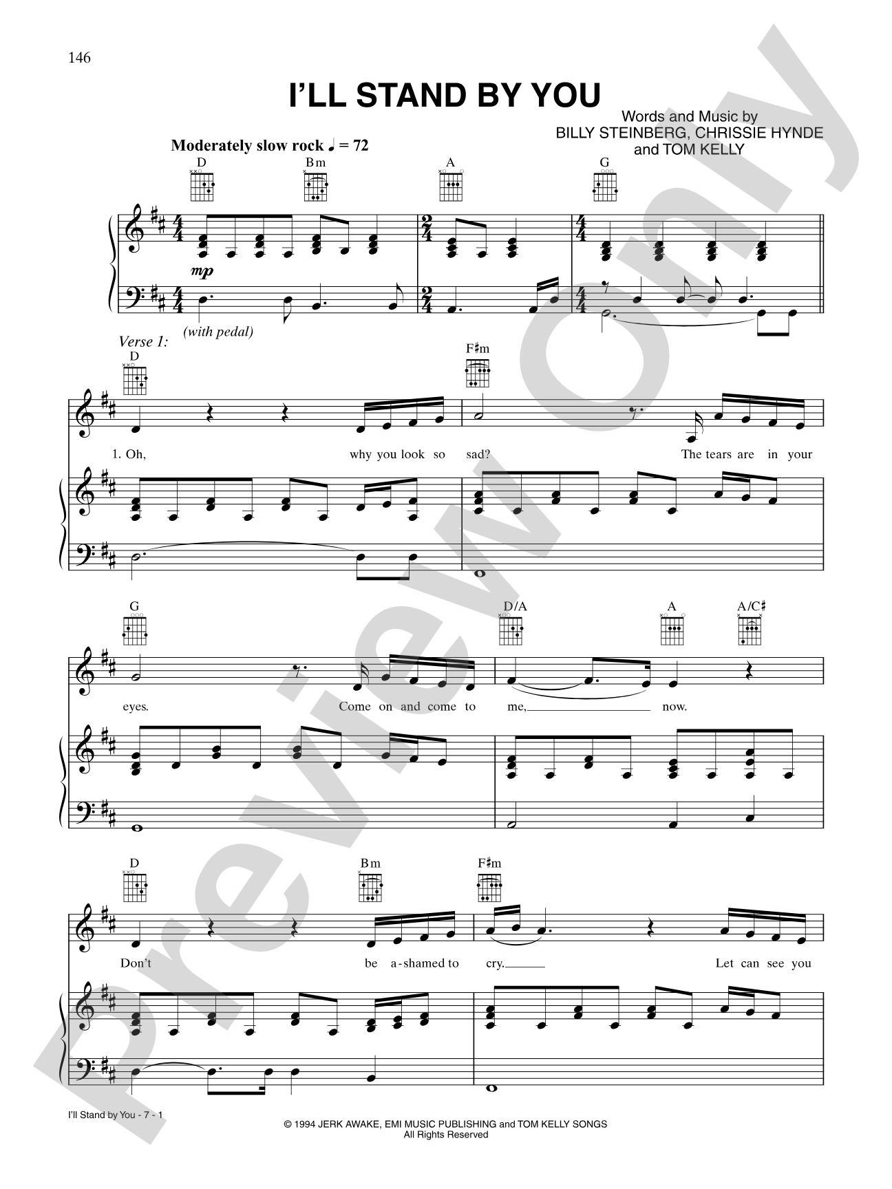 I'll Stand by You: Piano/Vocal/Chords