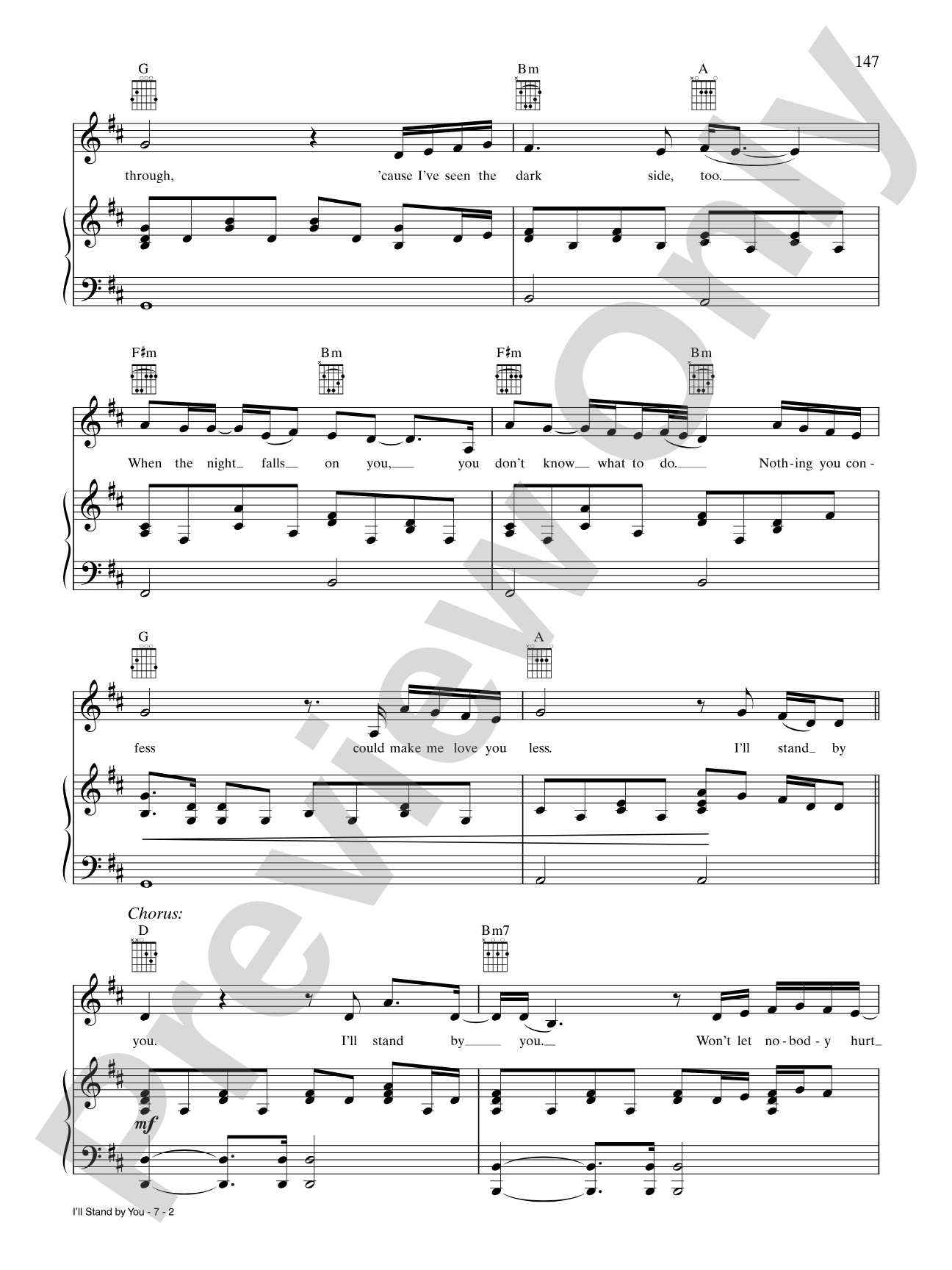 I'll Stand by You: Piano/Vocal/Chords