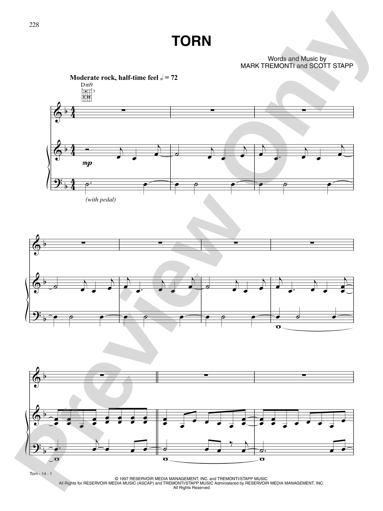 Torn: Piano/Vocal/Chords