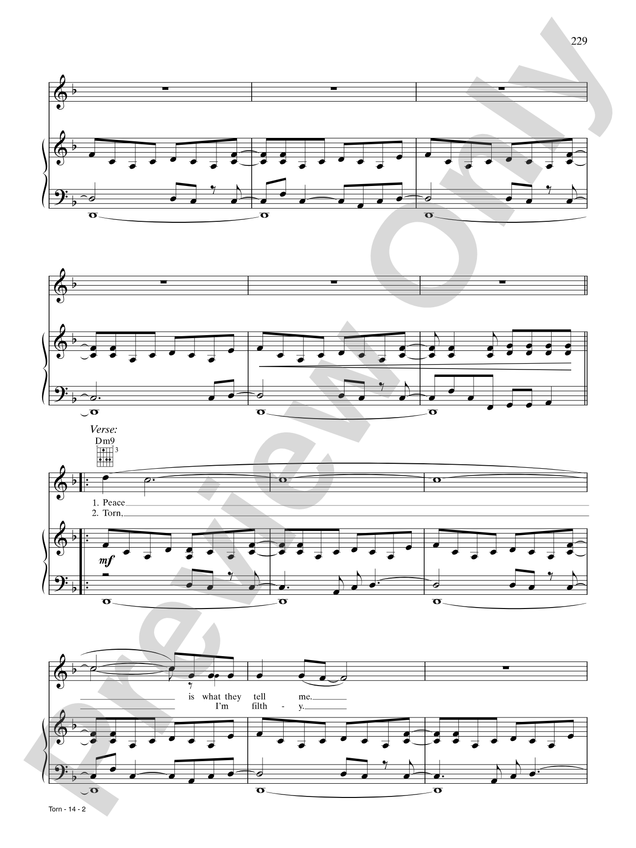 Torn: Piano/Vocal/Chords