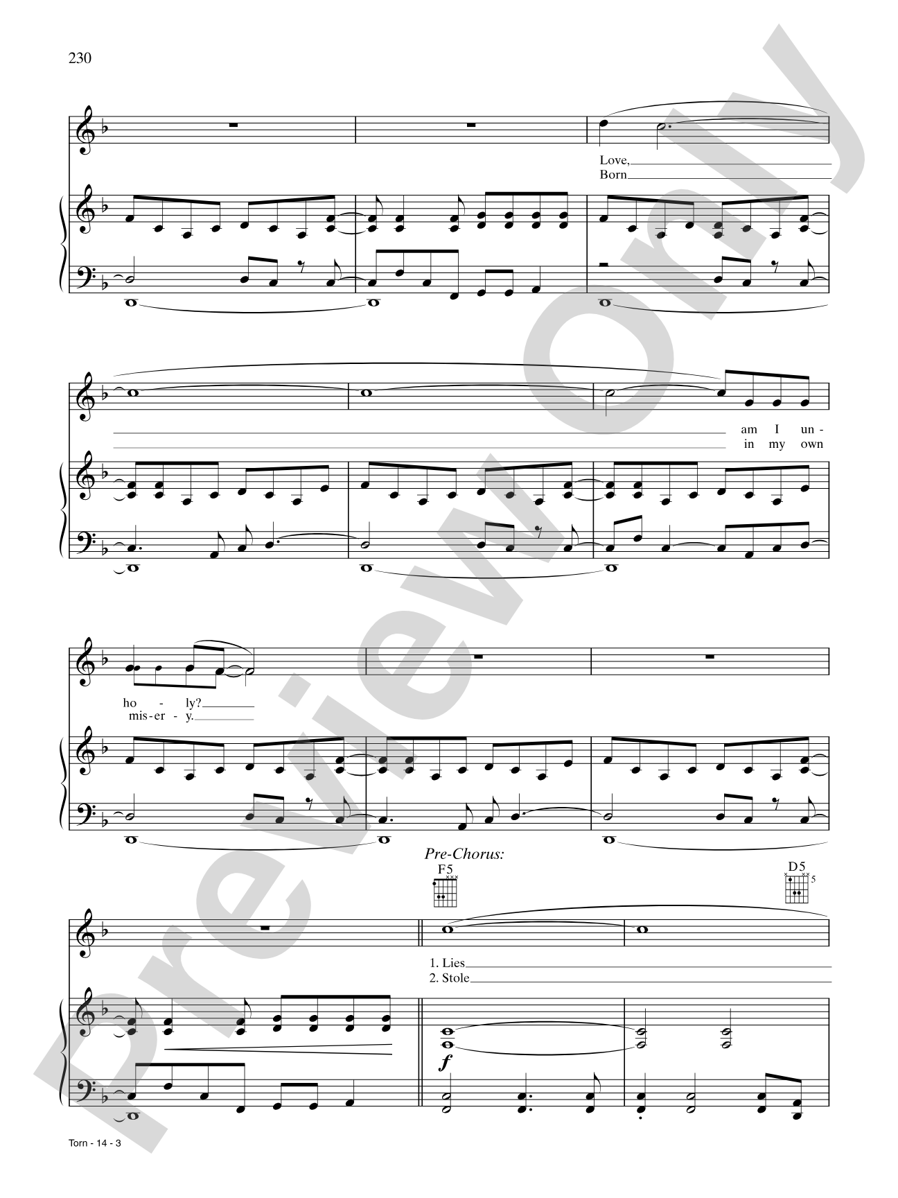 Torn: Piano/Vocal/Chords