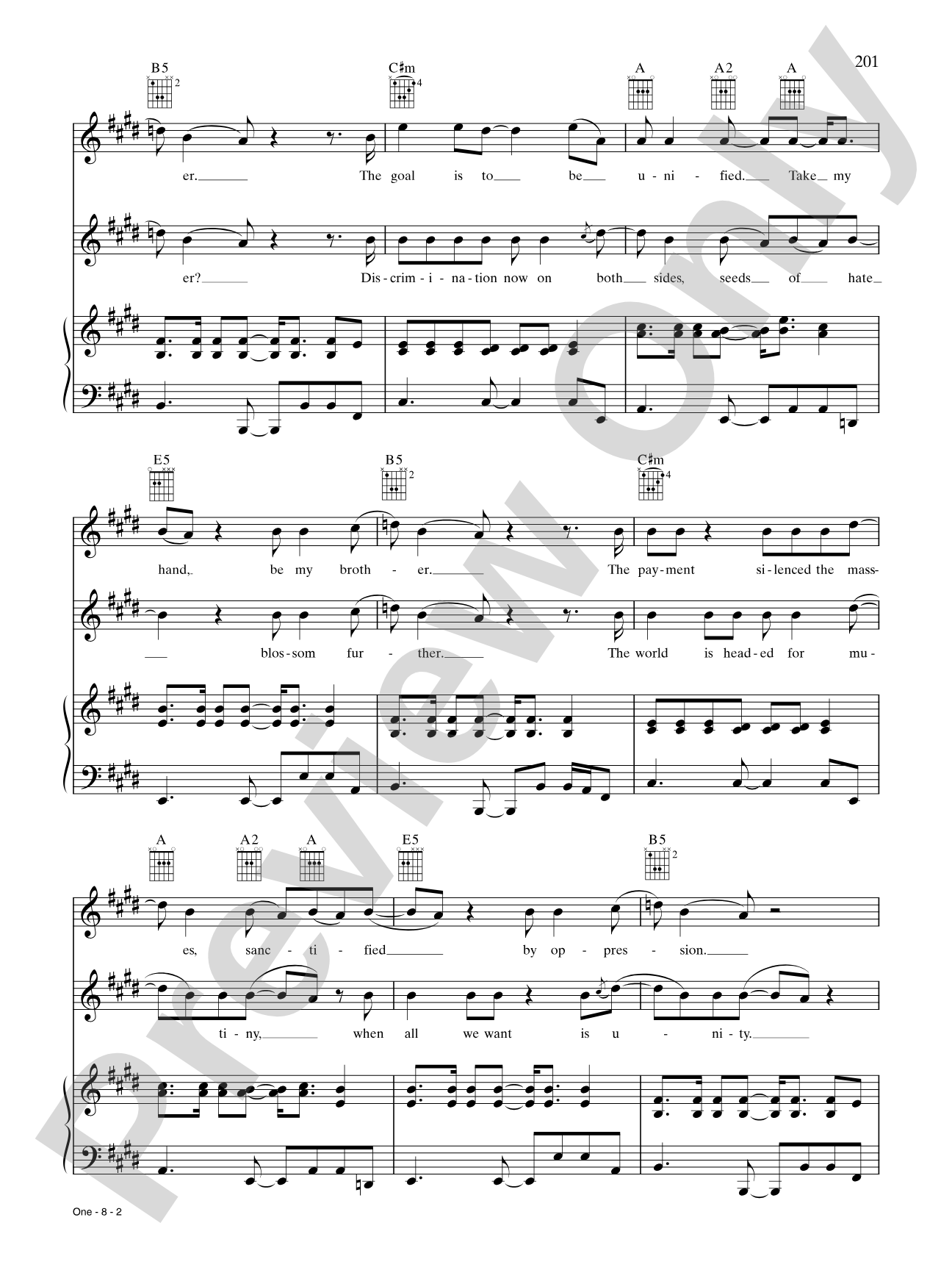 One: Piano/Vocal/Chords