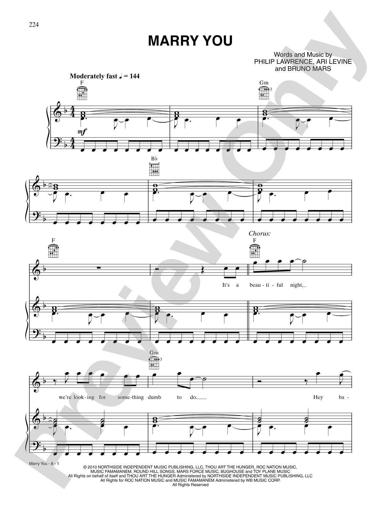 Marry You: Piano/Vocal/Chords