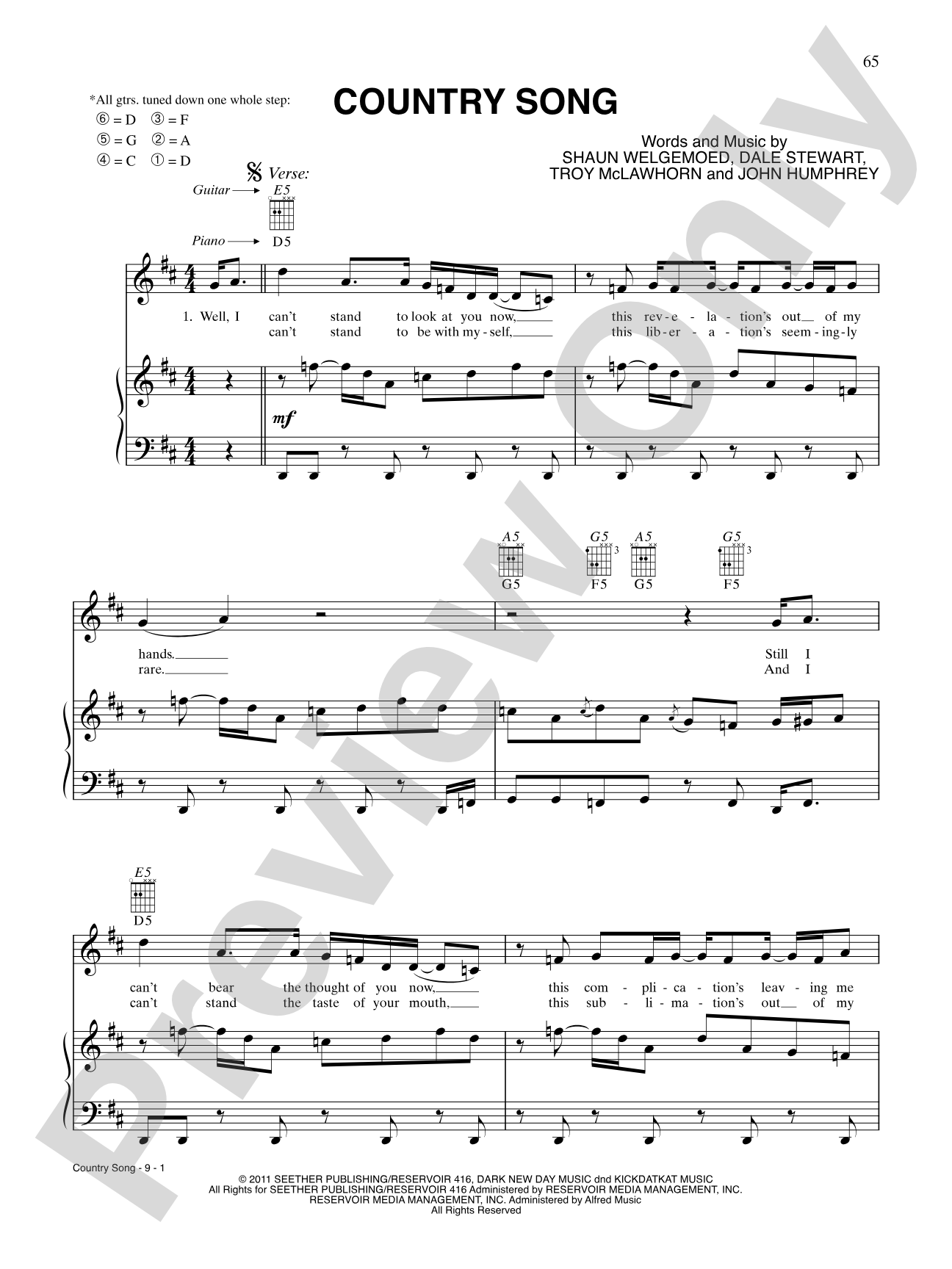 Country Song: Piano/Vocal/Chords