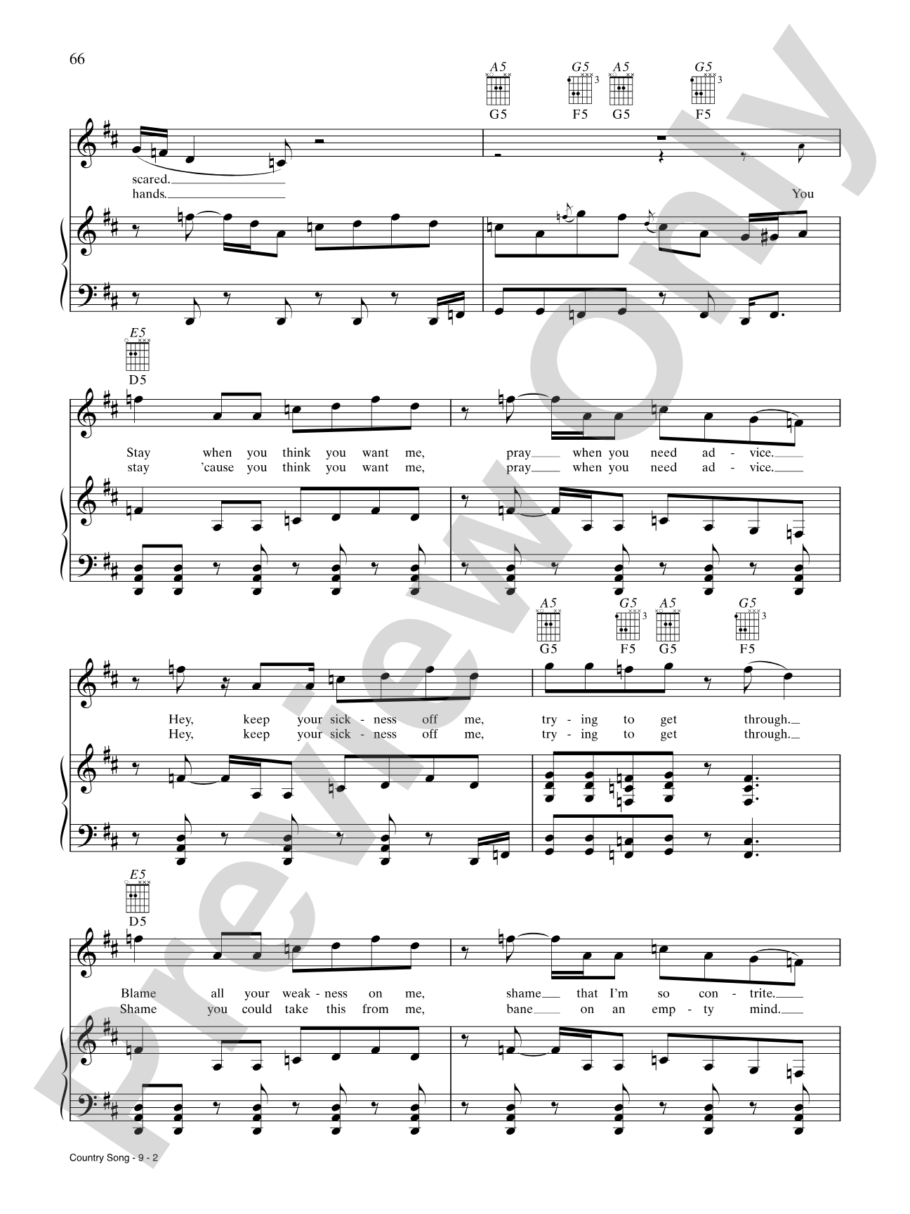 Country Song: Piano/Vocal/Chords