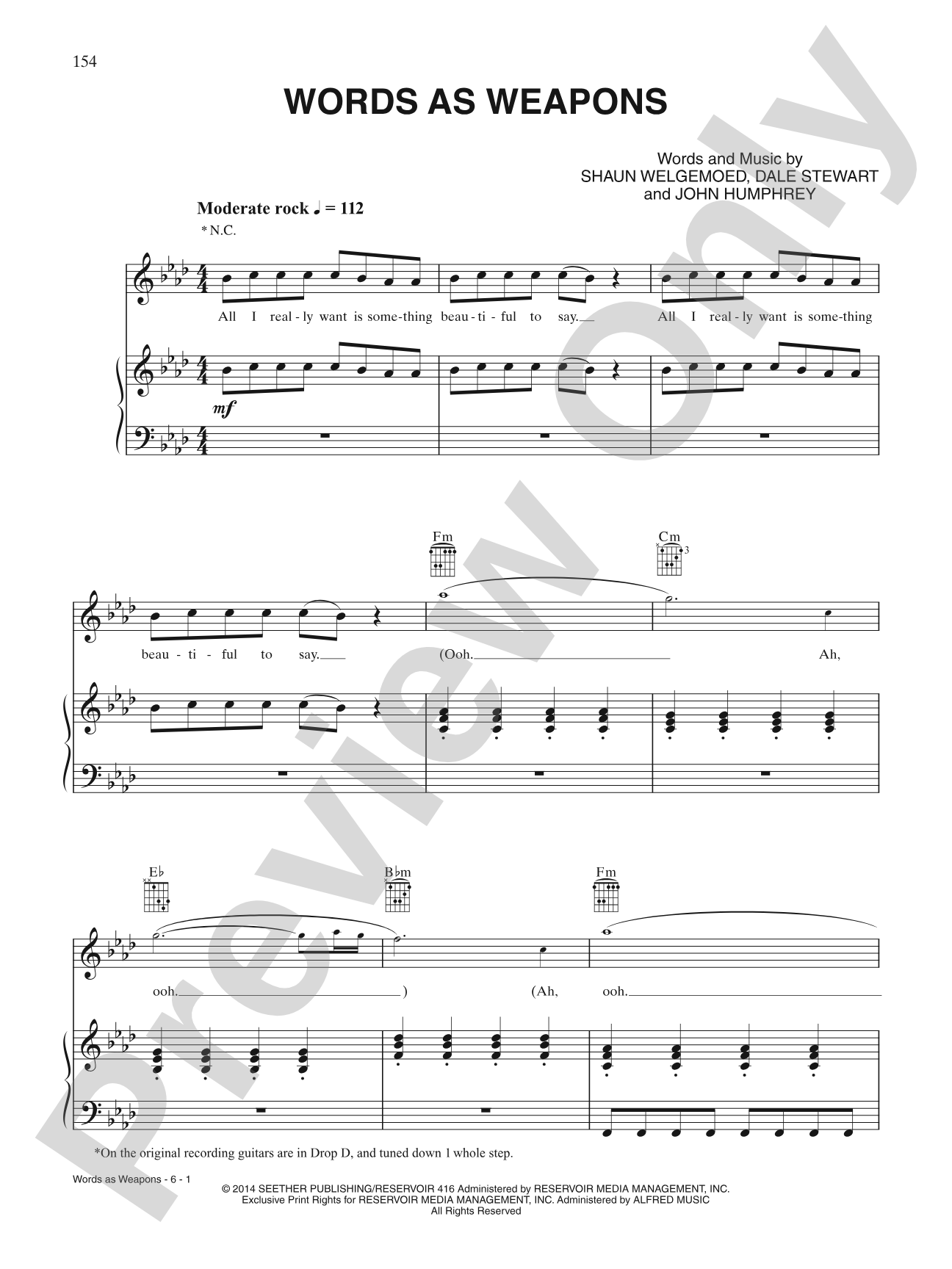 Words as Weapons: Piano/Vocal/Chords