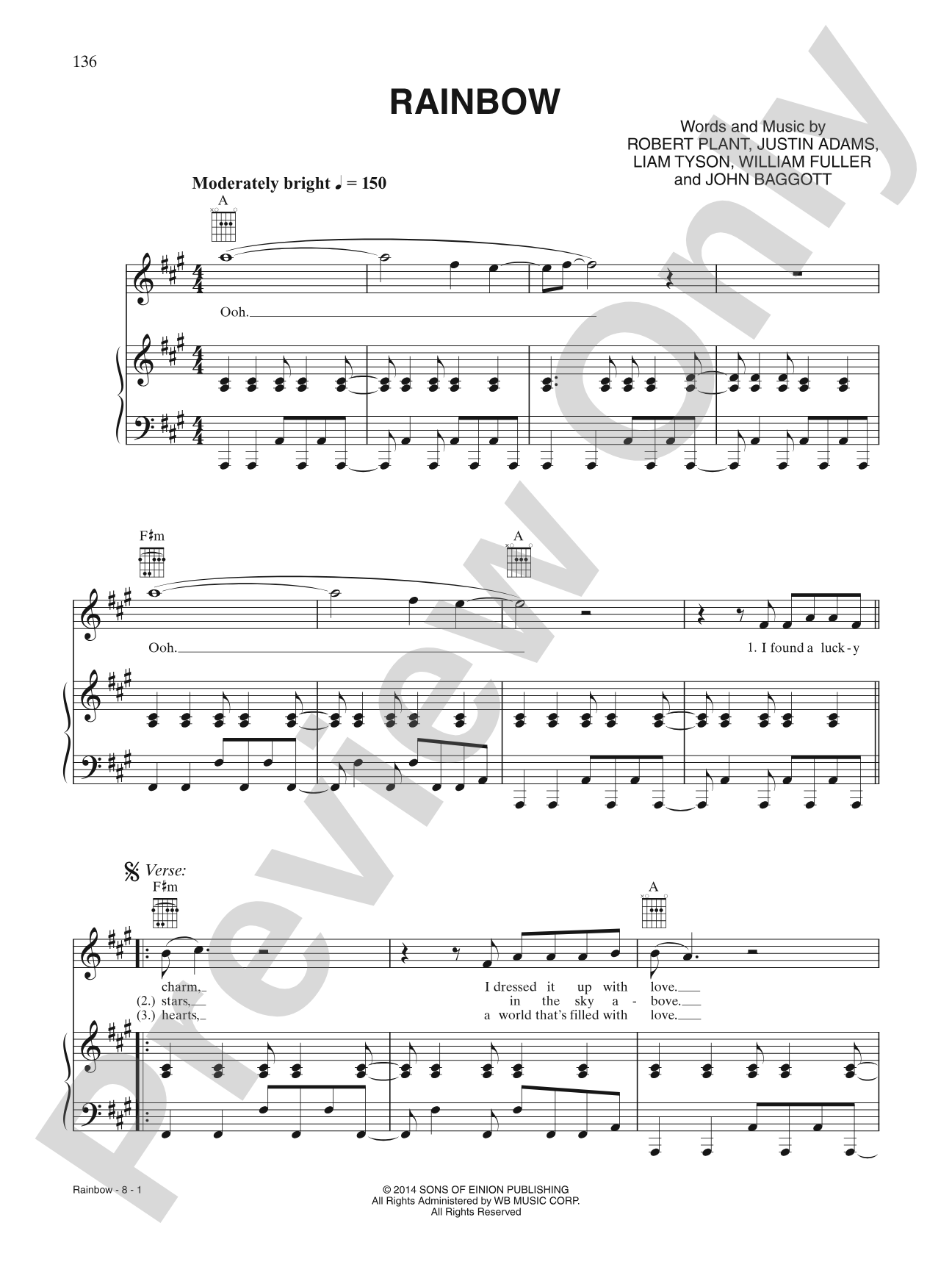 Rainbow: Piano/Vocal/Chords