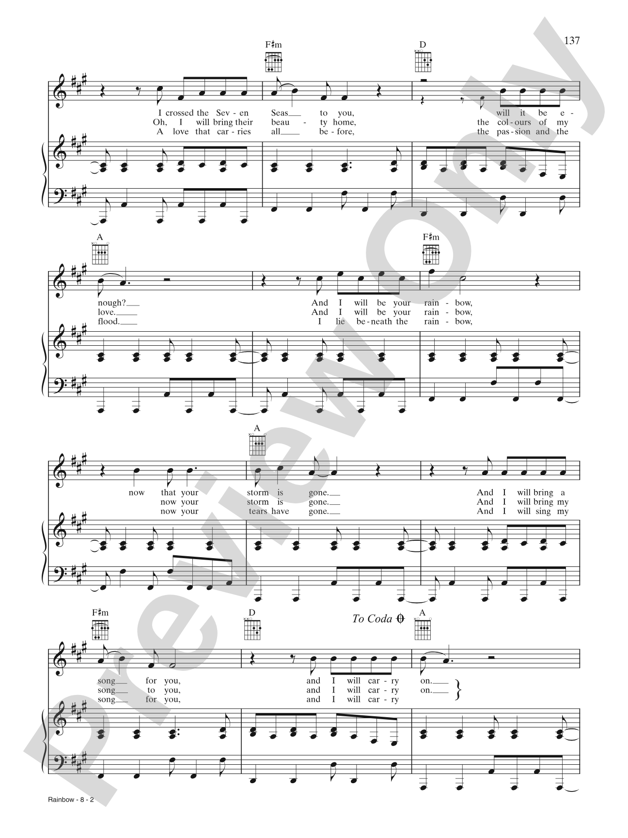Rainbow: Piano/Vocal/Chords