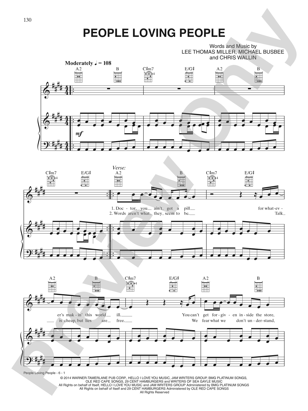 People Loving People: Piano/Vocal/Chords