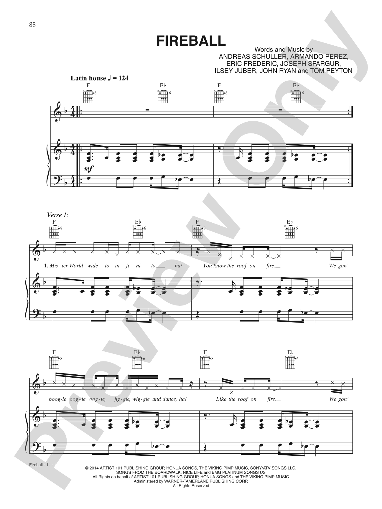 Fireball: Piano/Vocal/Chords