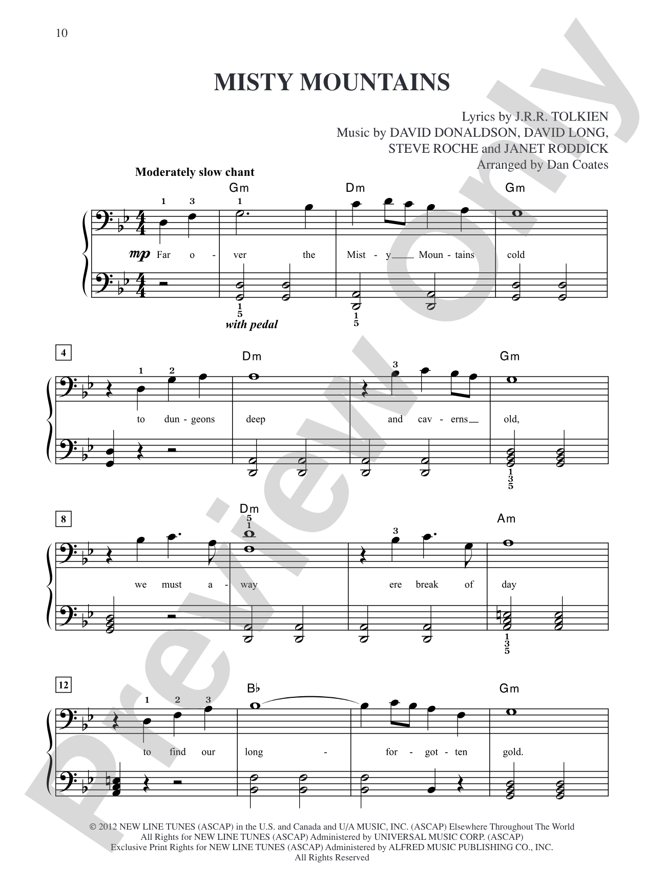 Misty Mountains (from The Hobbit: An Unexpected Journey): Easy Piano