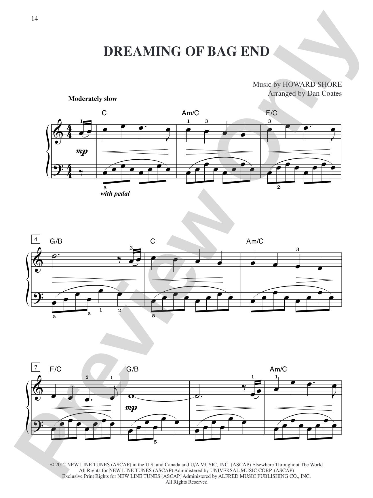 Dreaming of Bag End (from The Hobbit: An Unexpected Journey): Easy Piano