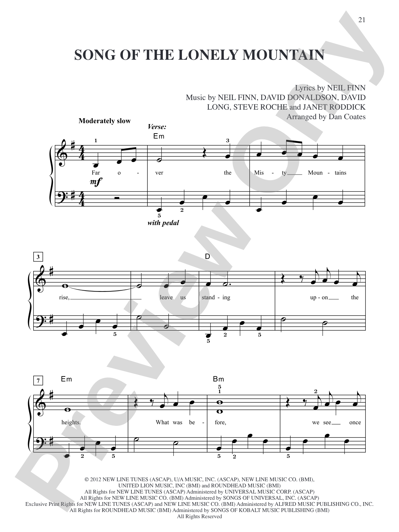 Song of the Lonely Mountain (from The Hobbit: An Unexpected Journey): Easy Piano