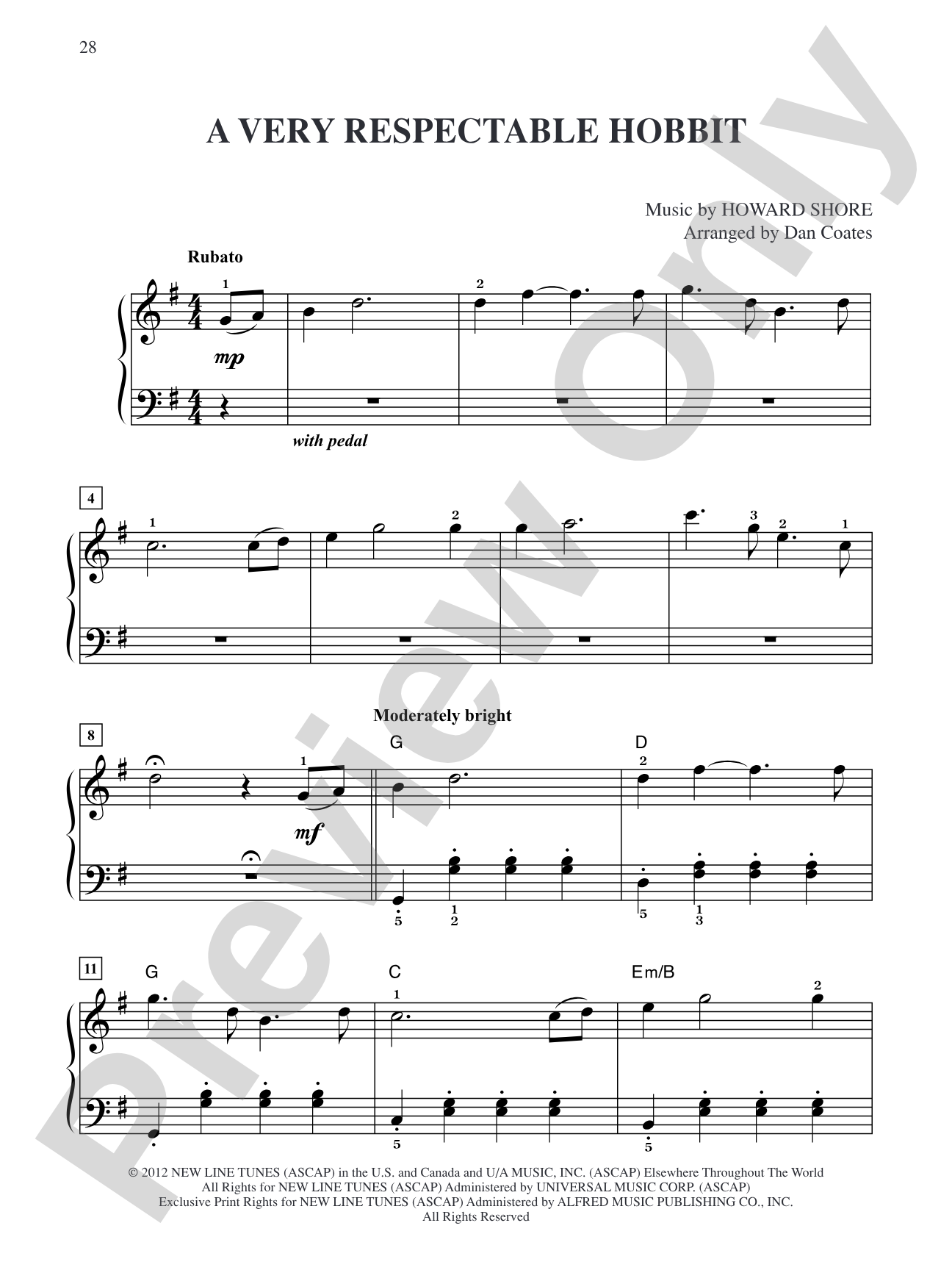 A Very Respectable Hobbit (from The Hobbit: An Unexpected Journey): Easy Piano