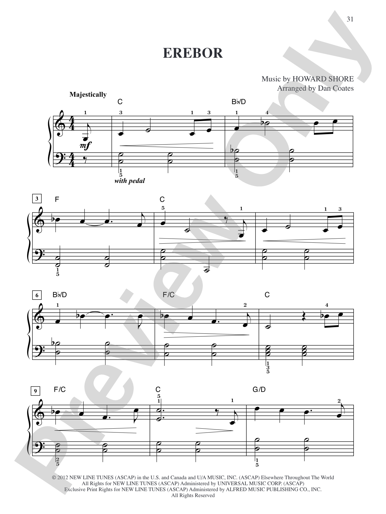 Erebor (from The Hobbit: An Unexpected Journey): Easy Piano