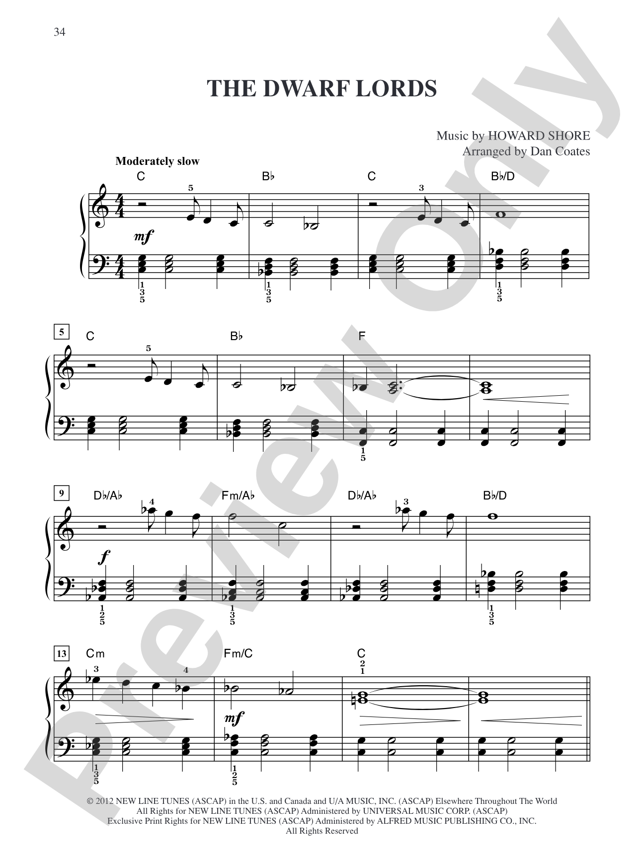 The Dwarf Lords (from The Hobbit: An Unexpected Journey): Easy Piano