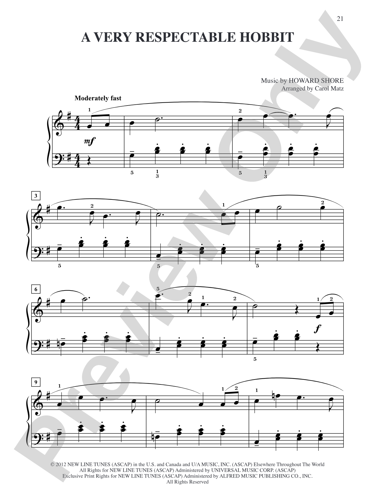 A Very Respectable Hobbit (from The Hobbit: An Unexpected Journey): Big Note Piano