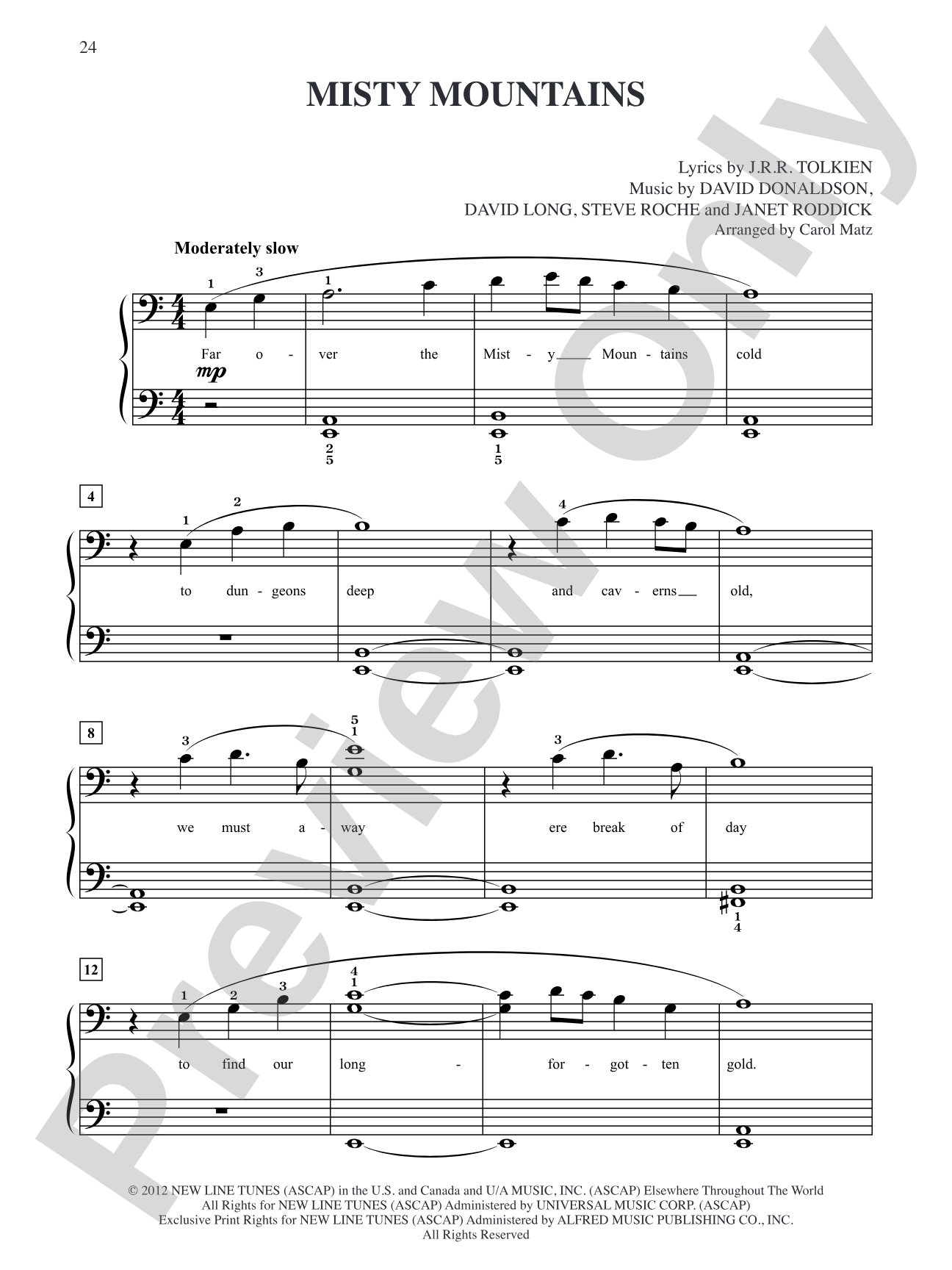 Misty Mountains (from The Hobbit: An Unexpected Journey): Big Note Piano