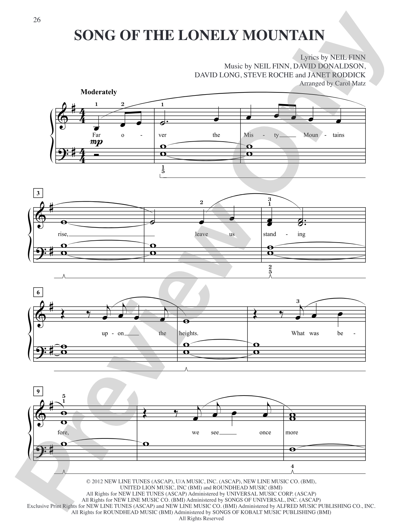 Song of the Lonely Mountain (from The Hobbit: An Unexpected Journey): Big Note Piano