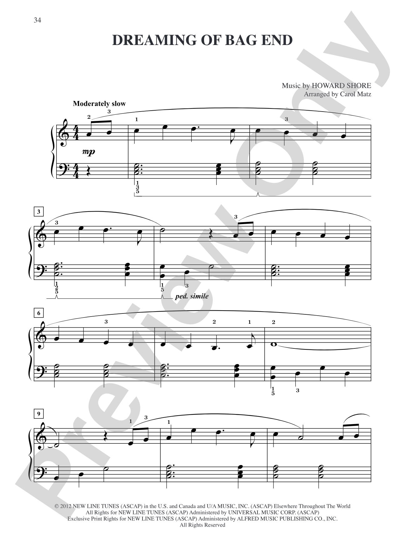 Dreaming of Bag End (from The Hobbit: An Unexpected Journey): Big Note Piano