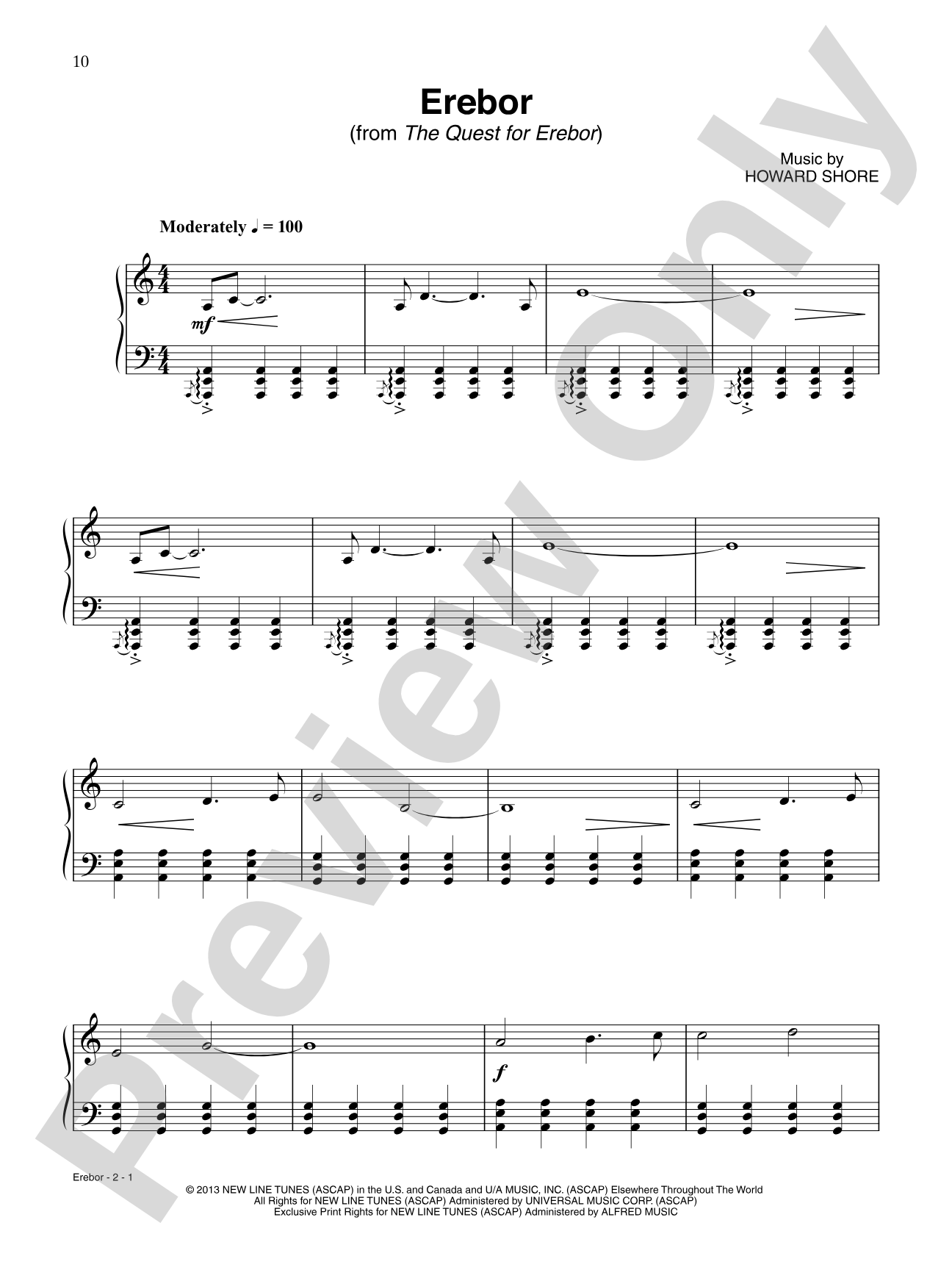 Erebor (from The Hobbit: The Desolation of Smaug): Piano