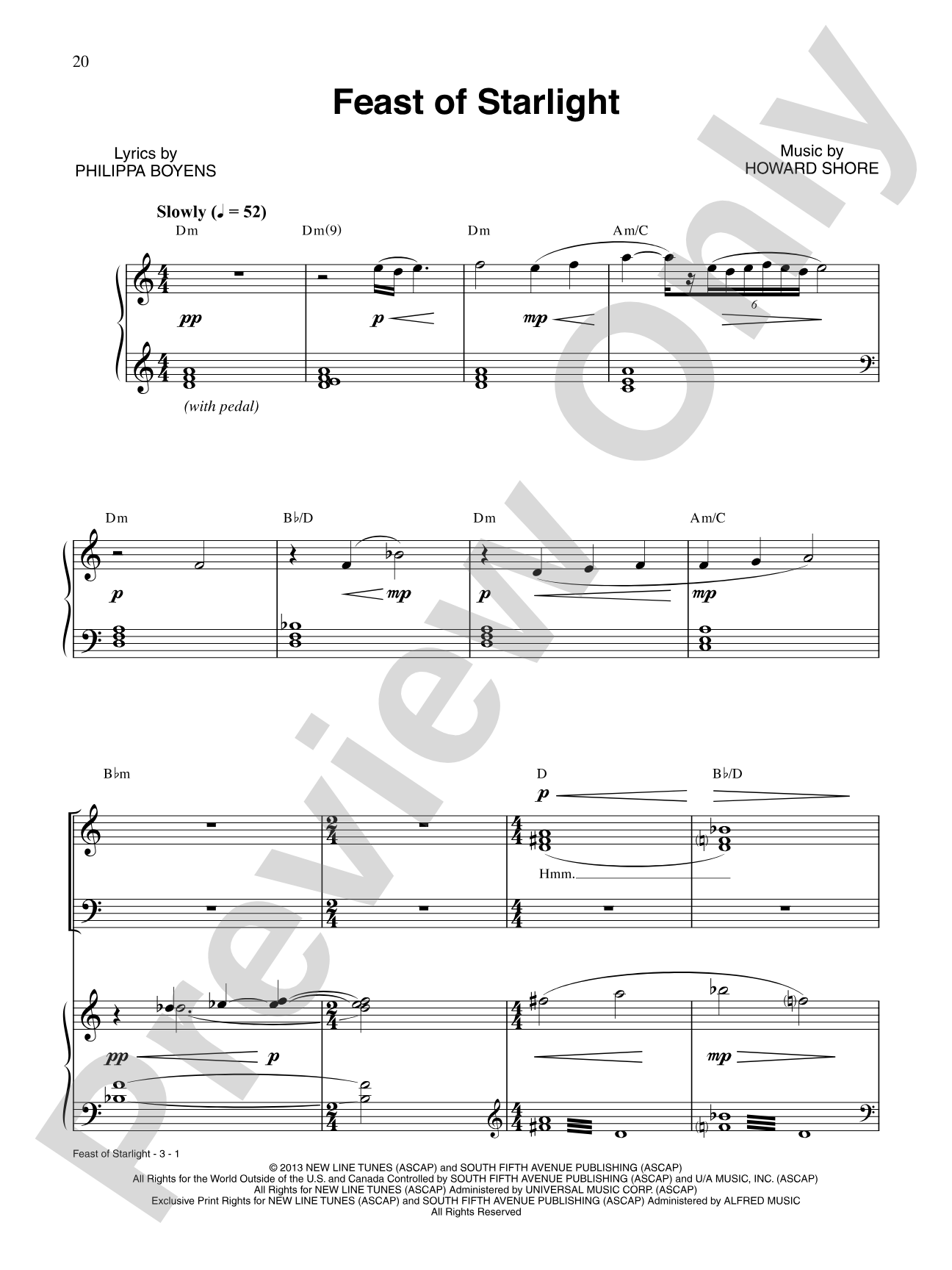 Feast of Starlight (from The Hobbit: The Desolation of Smaug): Piano/Vocal/Chords