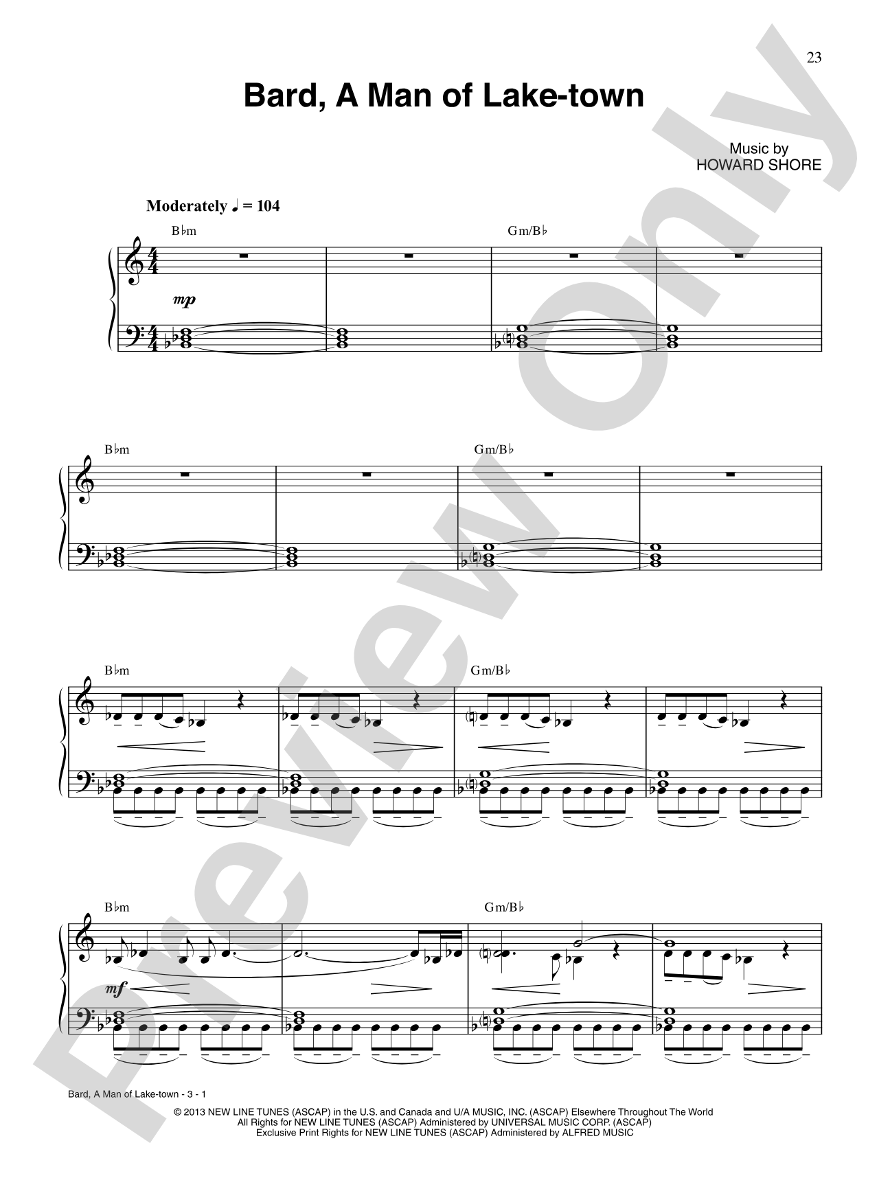 Bard A Man of Lake-town (from The Hobbit: The Desolation of Smaug): Piano