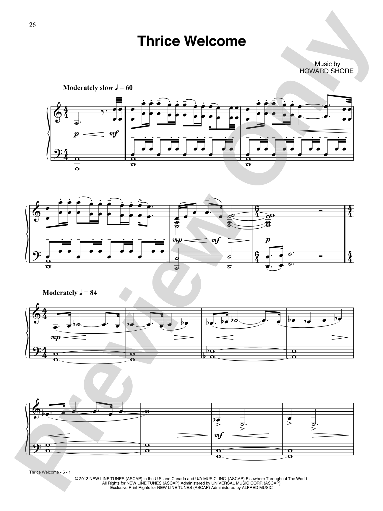 Thrice Welcome (from The Hobbit: The Desolation of Smaug): Piano