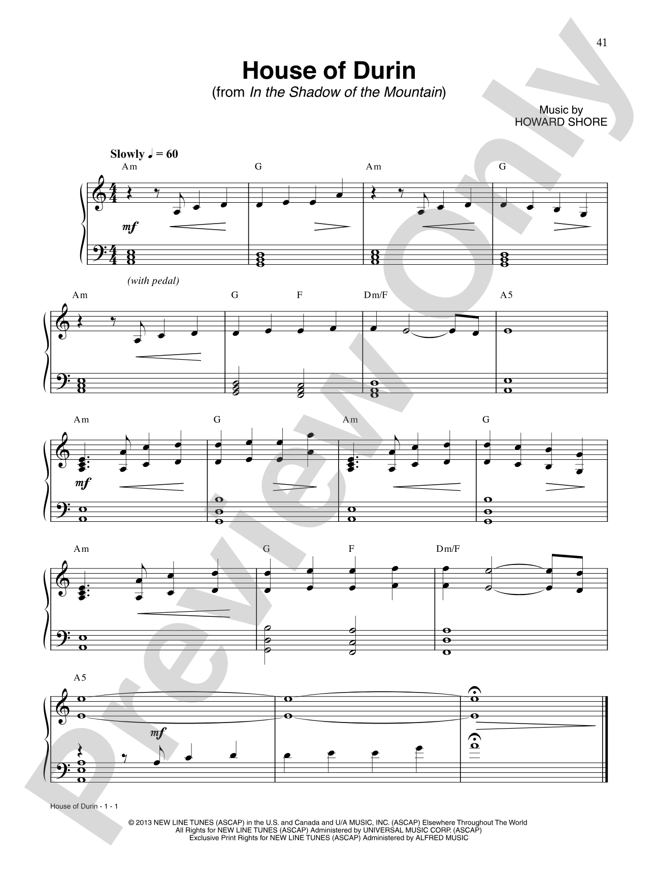 House of Durin (from The Hobbit: The Desolation of Smaug): Piano