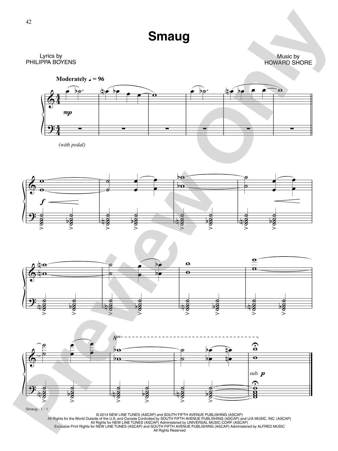 Smaug (from The Hobbit: The Desolation of Smaug): Piano