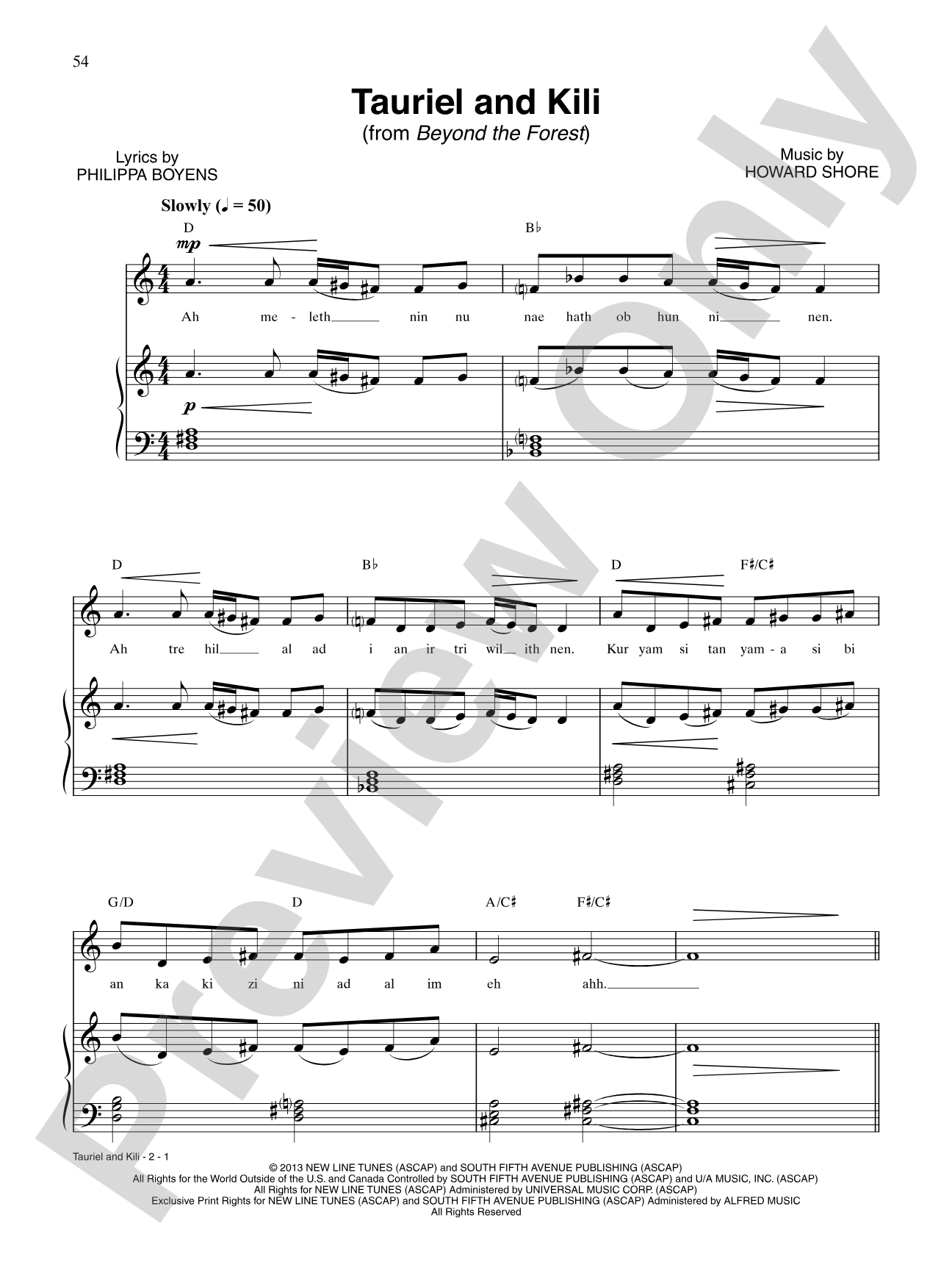 Tauriel and Kili (from The Hobbit: The Desolation of Smaug): Piano/Vocal/Chords