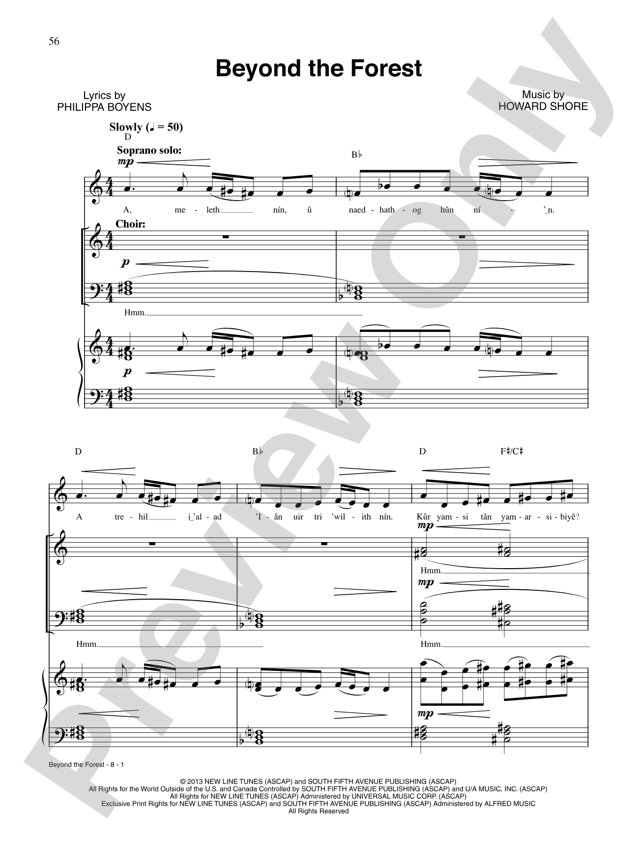 Beyond the Forest (from The Hobbit: The Desolation of Smaug): Piano/Vocal/Chords