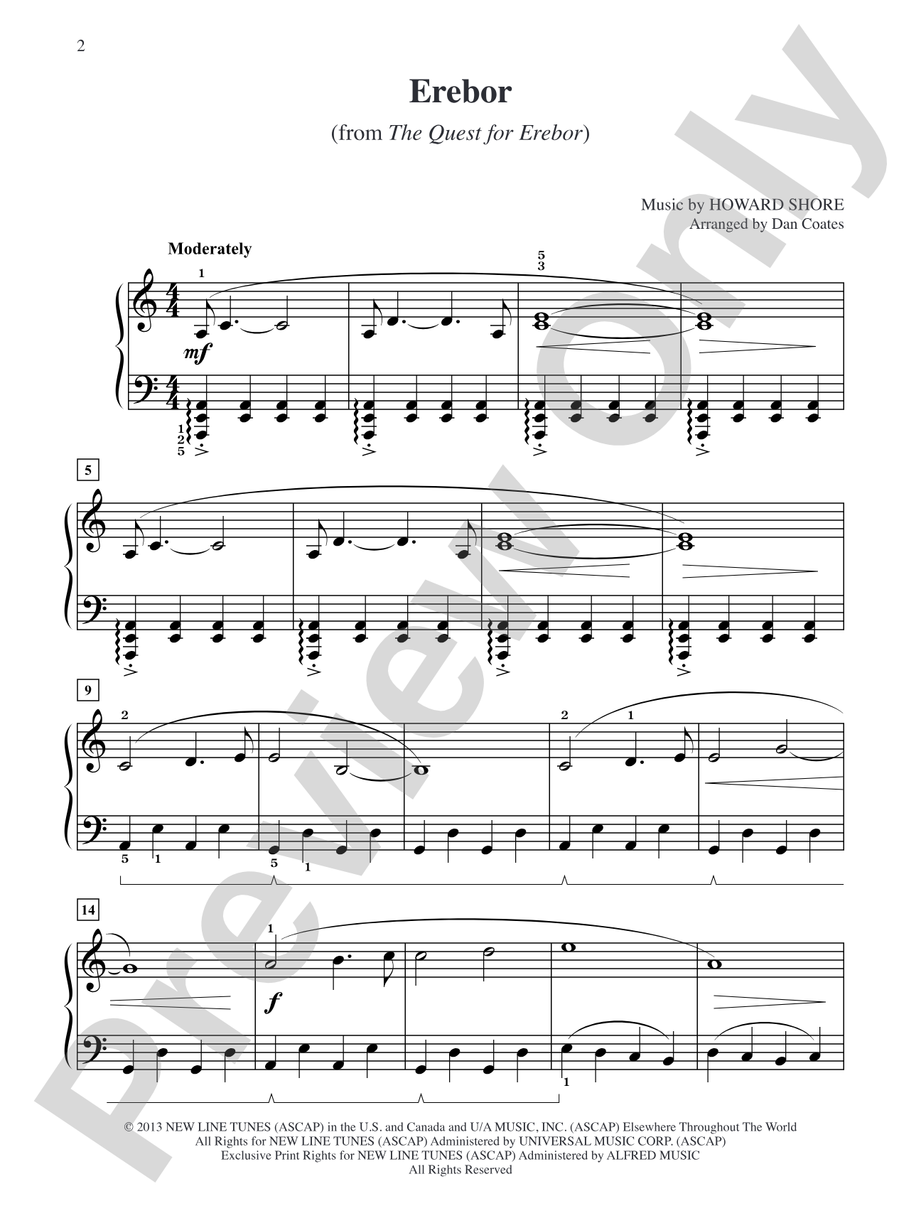 Erebor (from The Hobbit: The Desolation of Smaug): Easy Piano