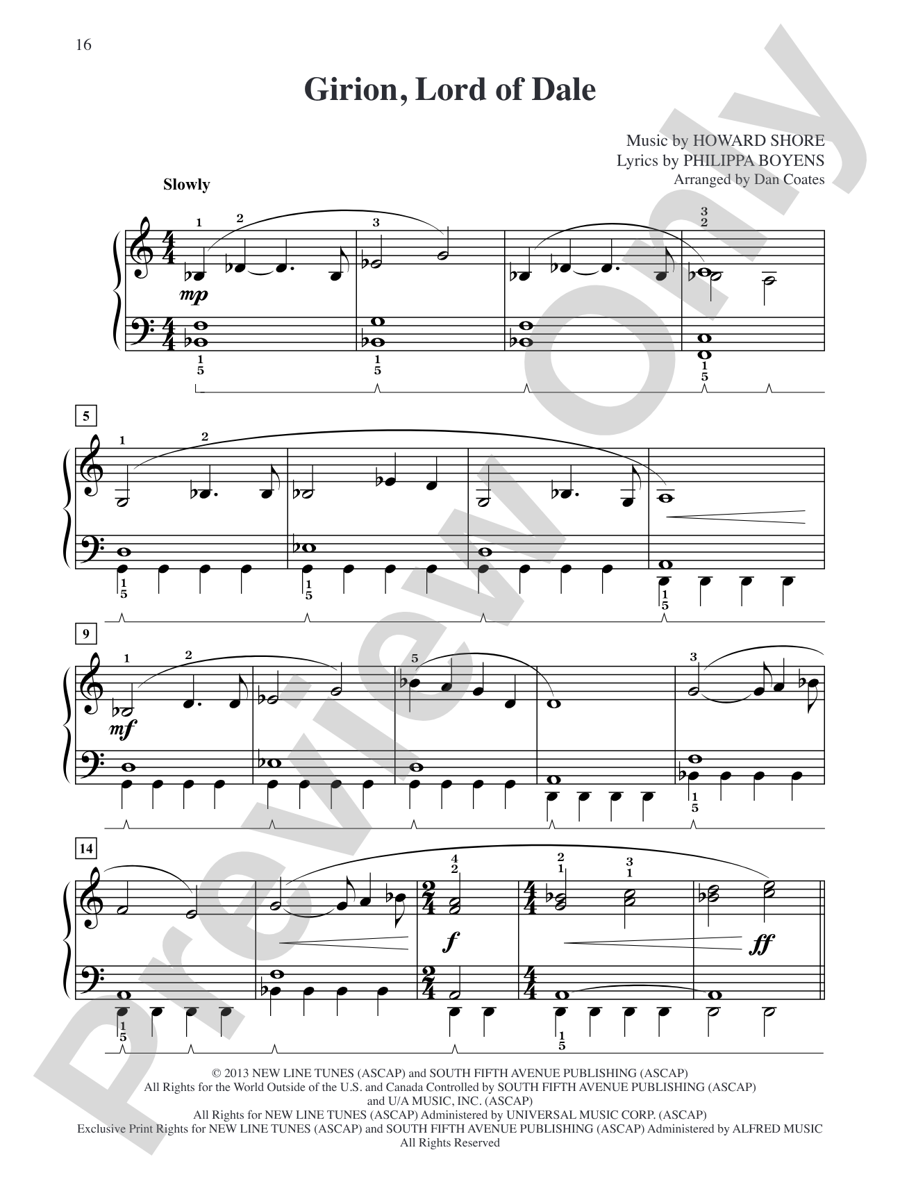 Girion Lord of Dale (from The Hobbit: The Desolation of Smaug): Easy Piano