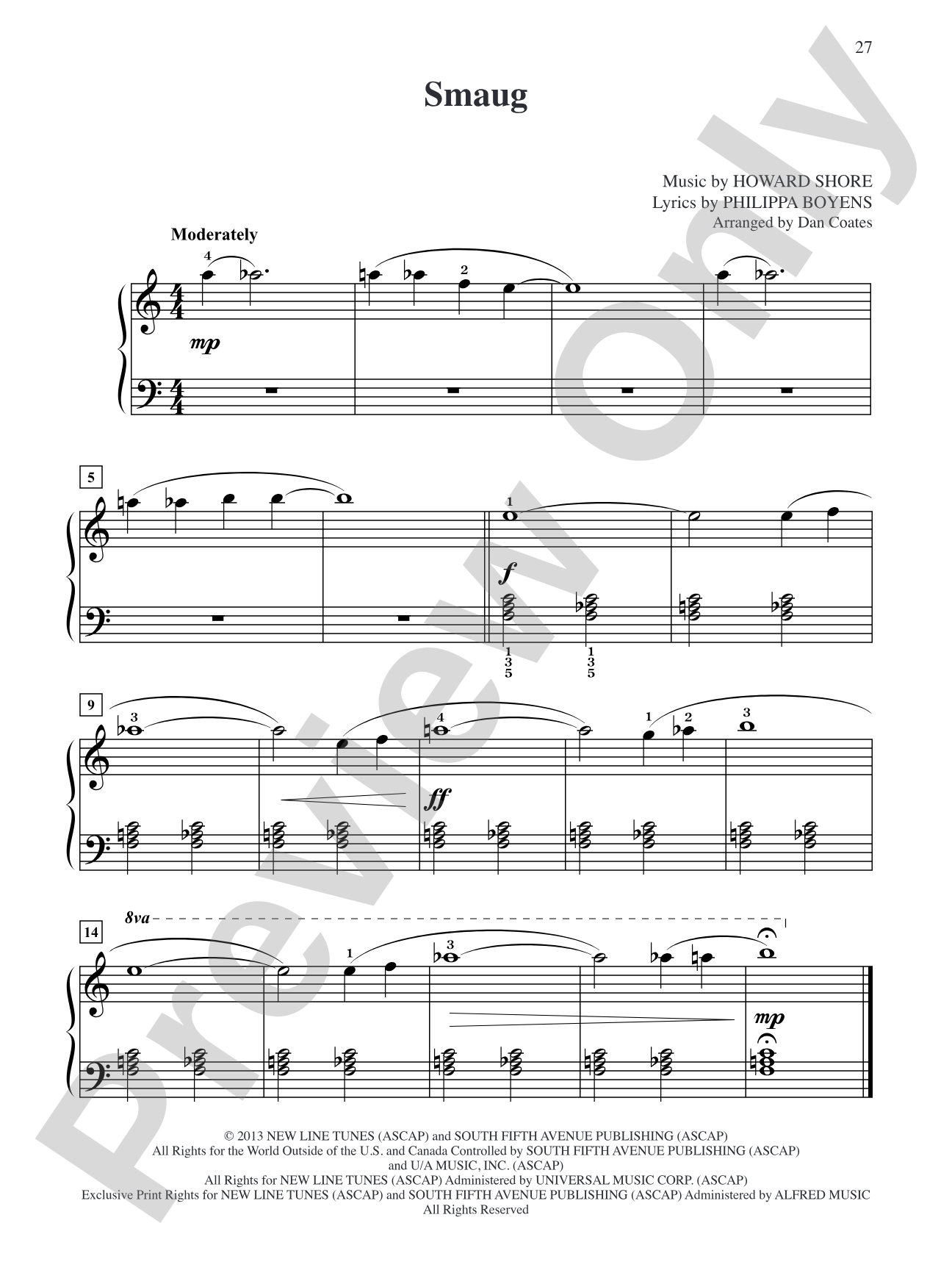 Smaug (from The Hobbit: The Desolation of Smaug): Easy Piano