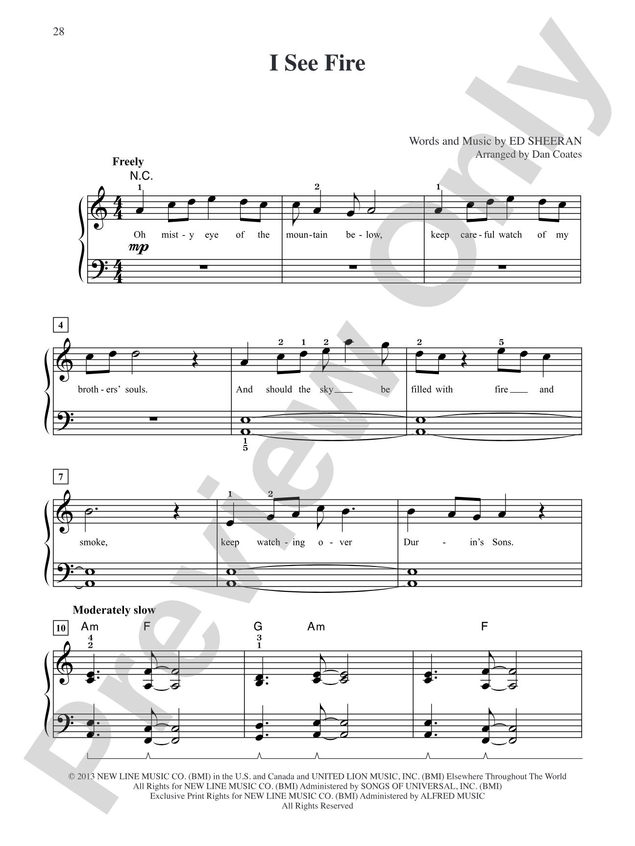 I See Fire (from The Hobbit: The Desolation of Smaug): Easy Piano