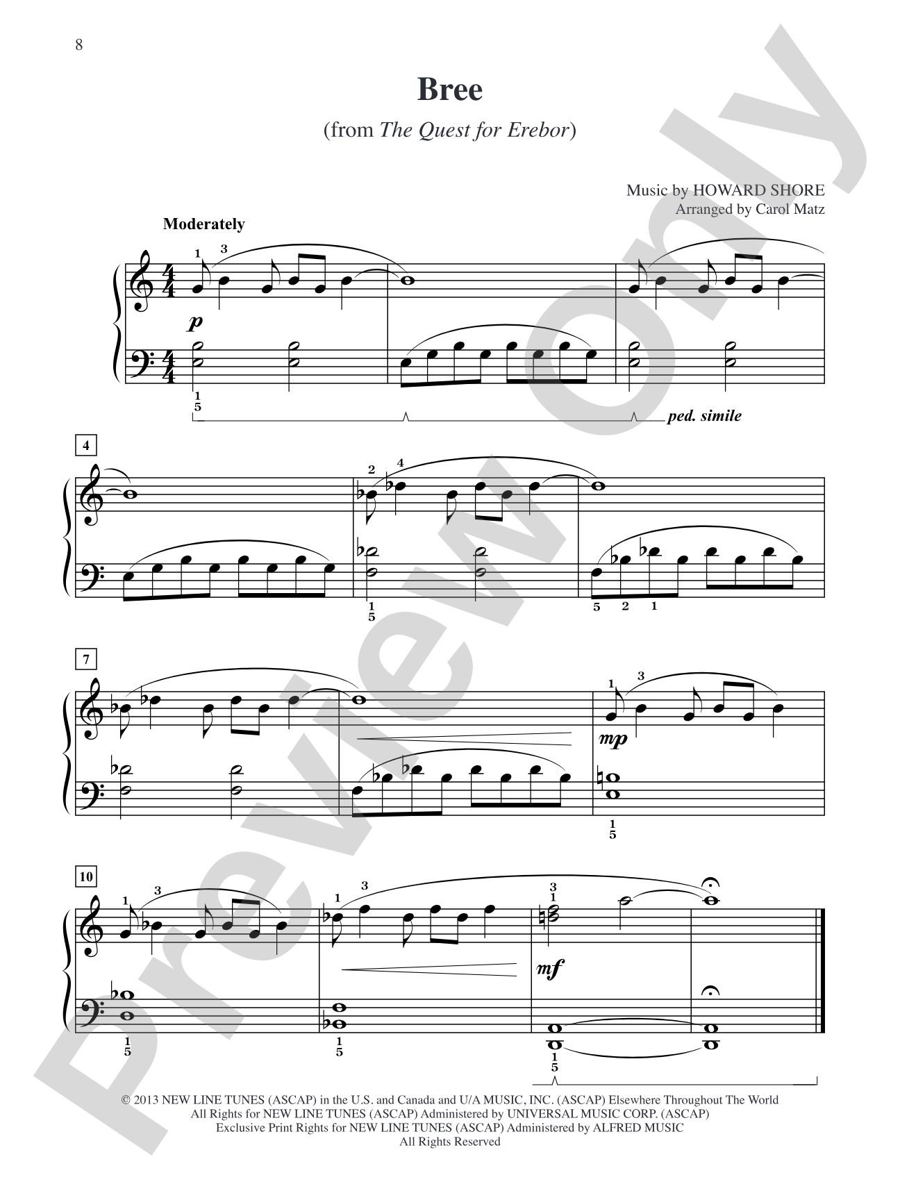 Bree (from The Hobbit: The Desolation of Smaug): Big Note Piano