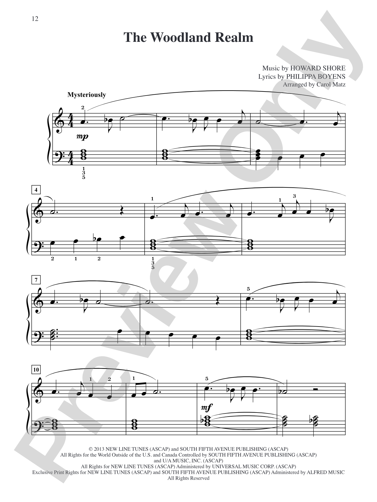 The Woodland Realm (from The Hobbit: The Desolation of Smaug): Big Note Piano