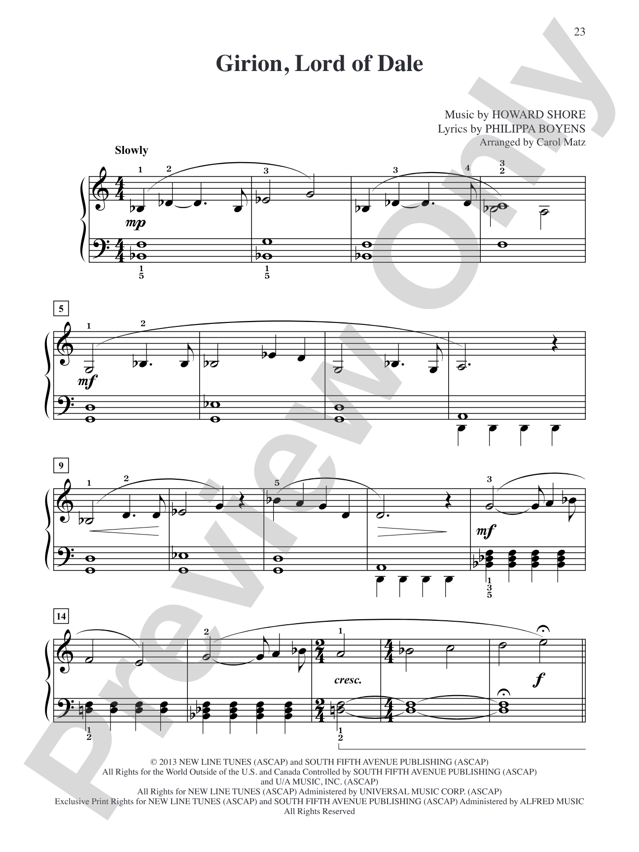 Girion Lord of Dale (from The Hobbit: The Desolation of Smaug): Big Note Piano