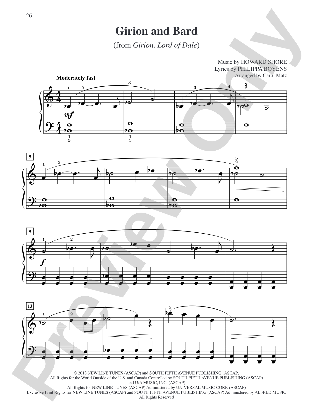 Girion and Bard (from The Hobbit: The Desolation of Smaug): Big Note Piano