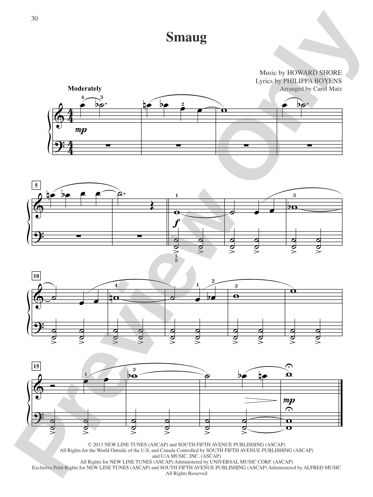Smaug (from The Hobbit: The Desolation of Smaug): Big Note Piano