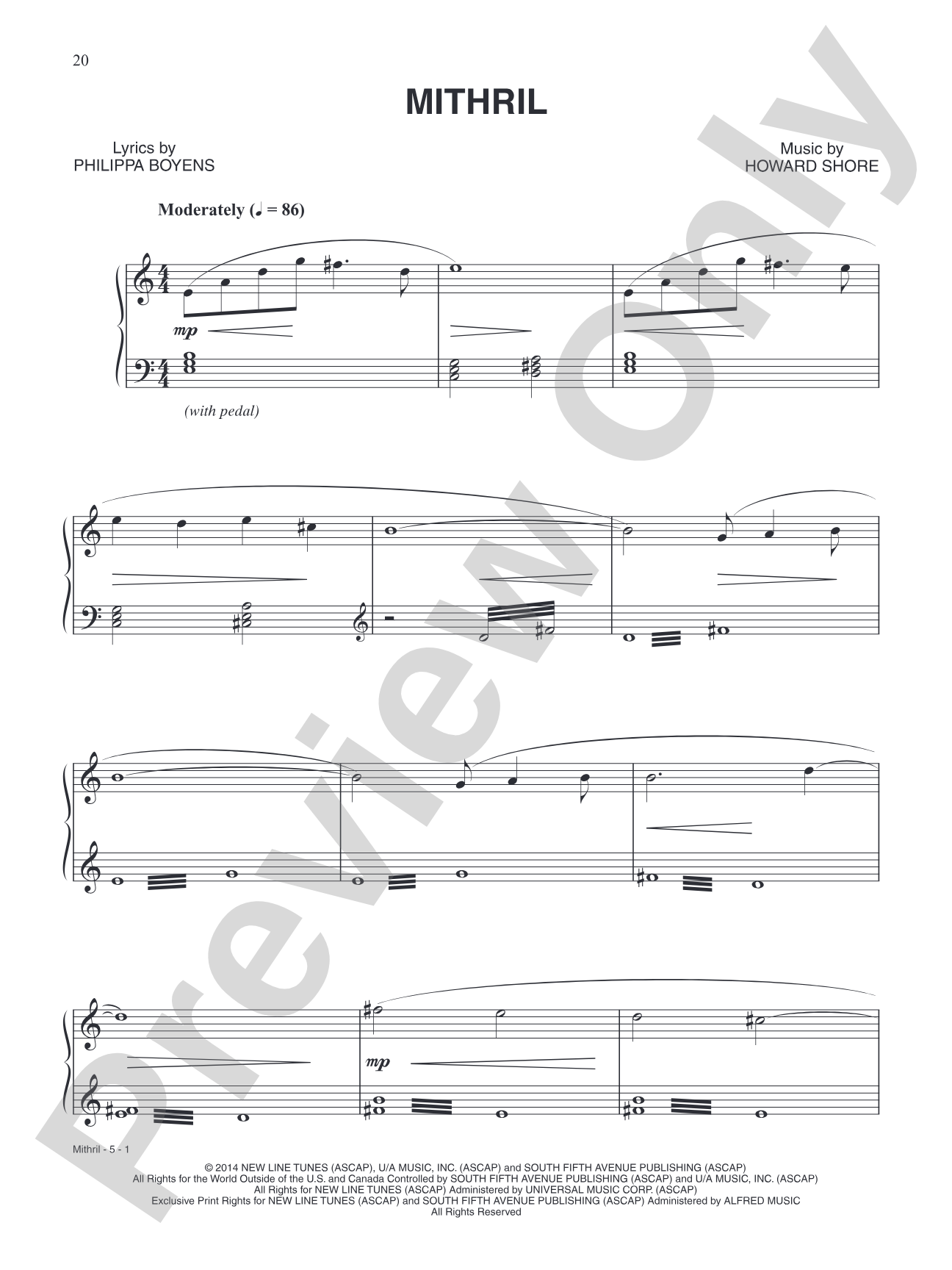 Mithril (from The Hobbit: The Battle of Five Armies): Piano/Vocal