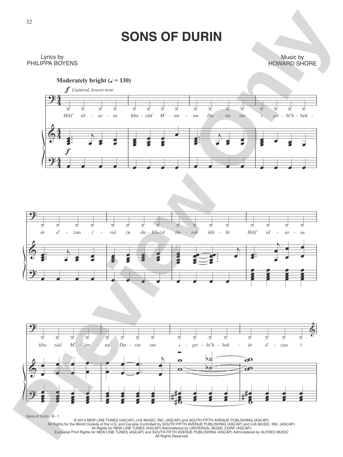 Sons of Durin (from The Hobbit: The Battle of Five Armies): Piano/Vocal