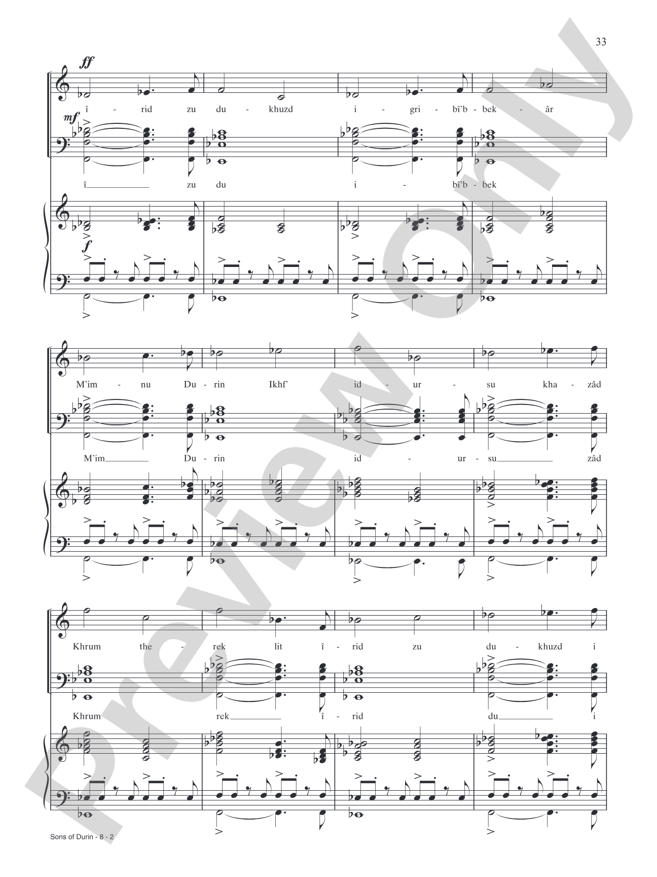 Sons of Durin (from The Hobbit: The Battle of Five Armies): Piano/Vocal