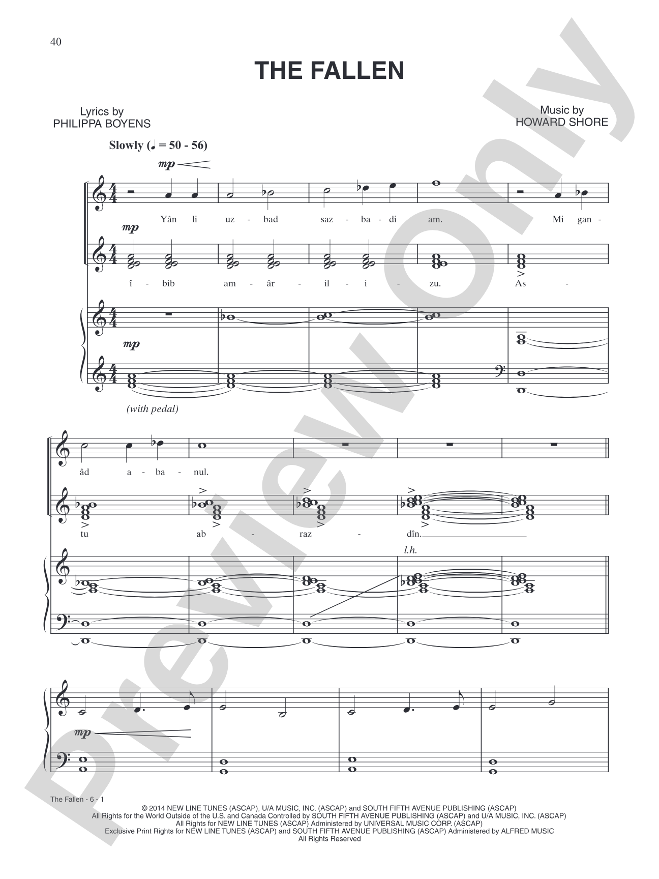 The Fallen (from The Hobbit: The Battle of Five Armies): Piano/Vocal