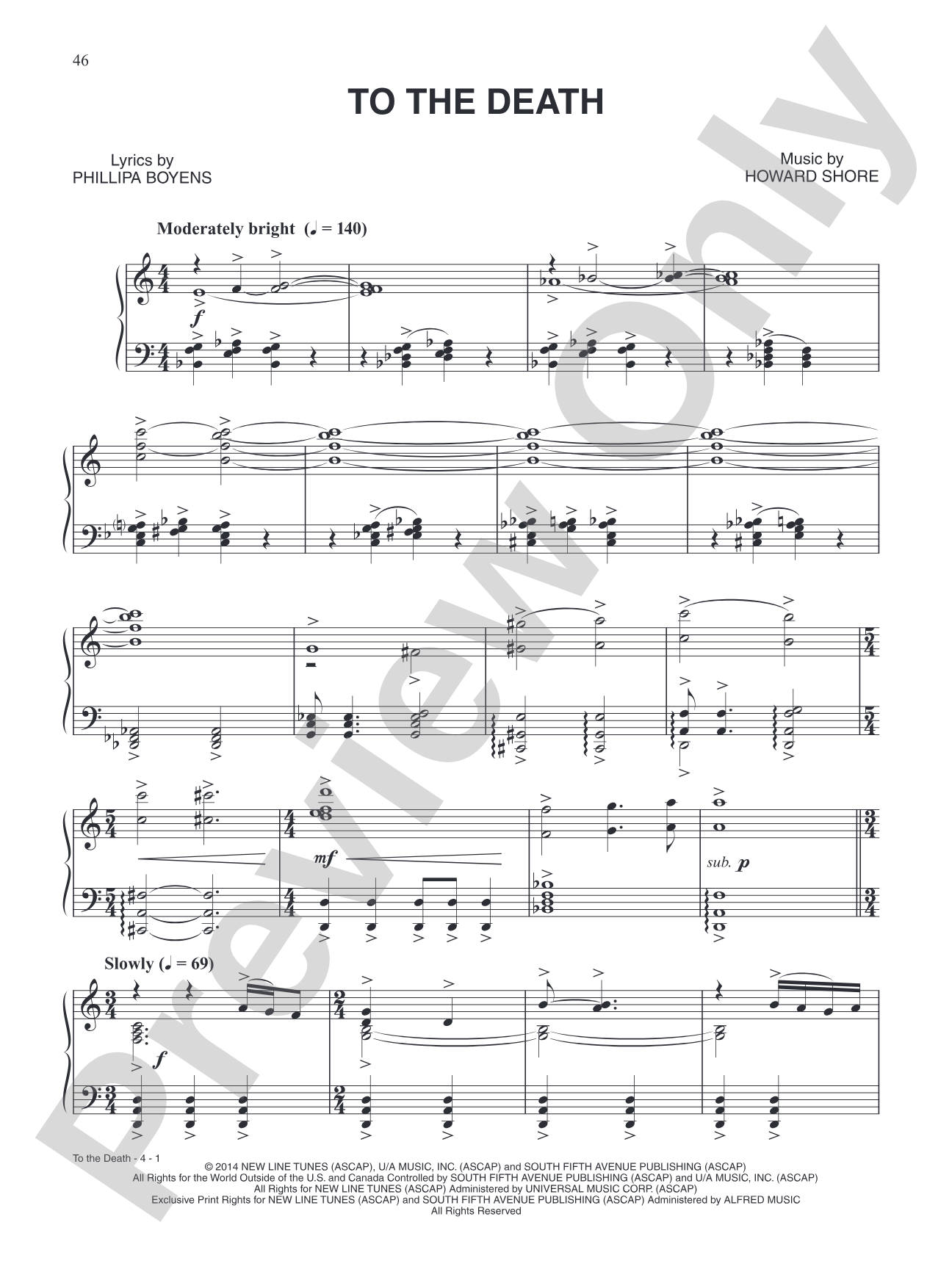 To the Death (from The Hobbit: The Battle of Five Armies): Piano/Vocal