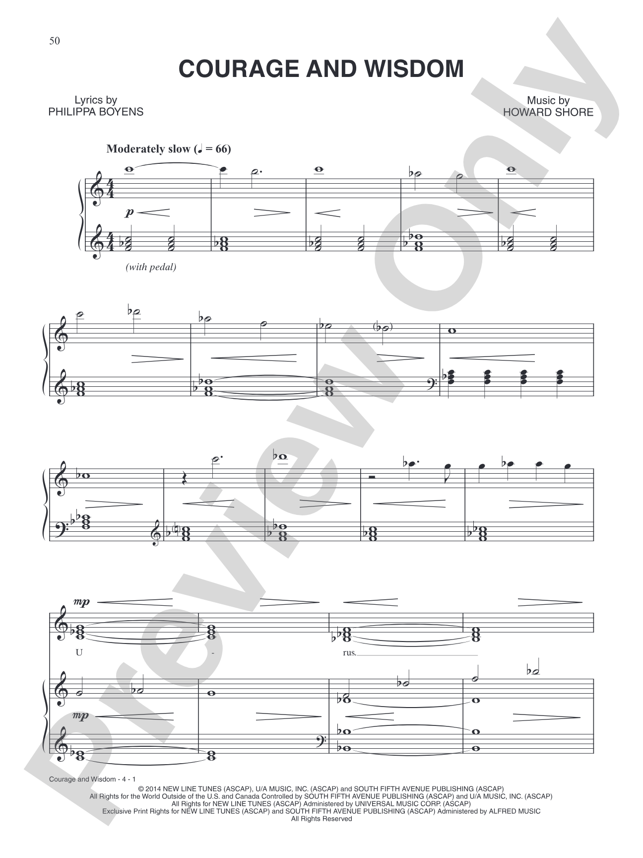 Courage and Wisdom (from The Hobbit: The Battle of Five Armies): Piano/Vocal