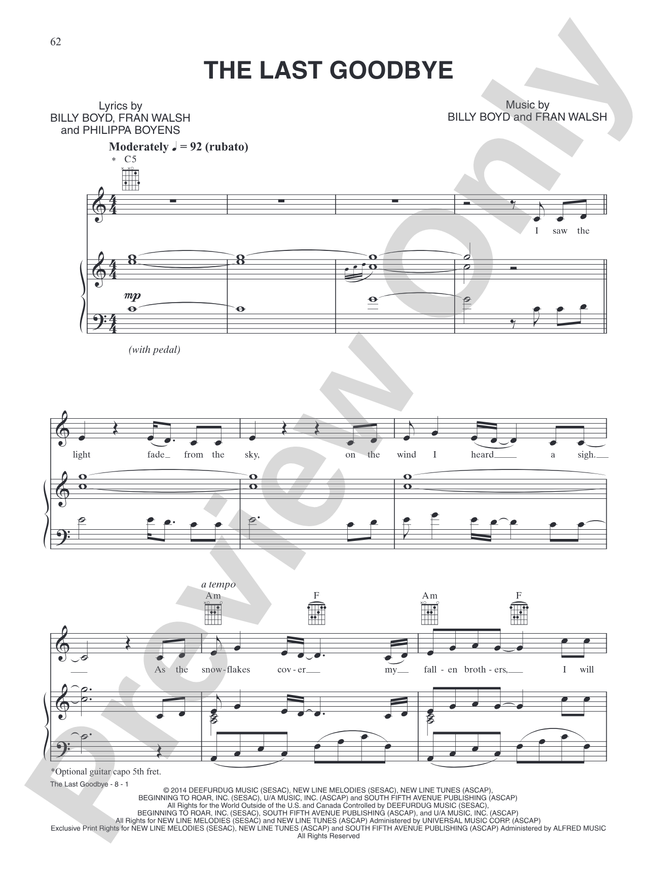 The Last Goodbye (from The Hobbit: The Battle of Five Armies): Piano/Vocal/Chords